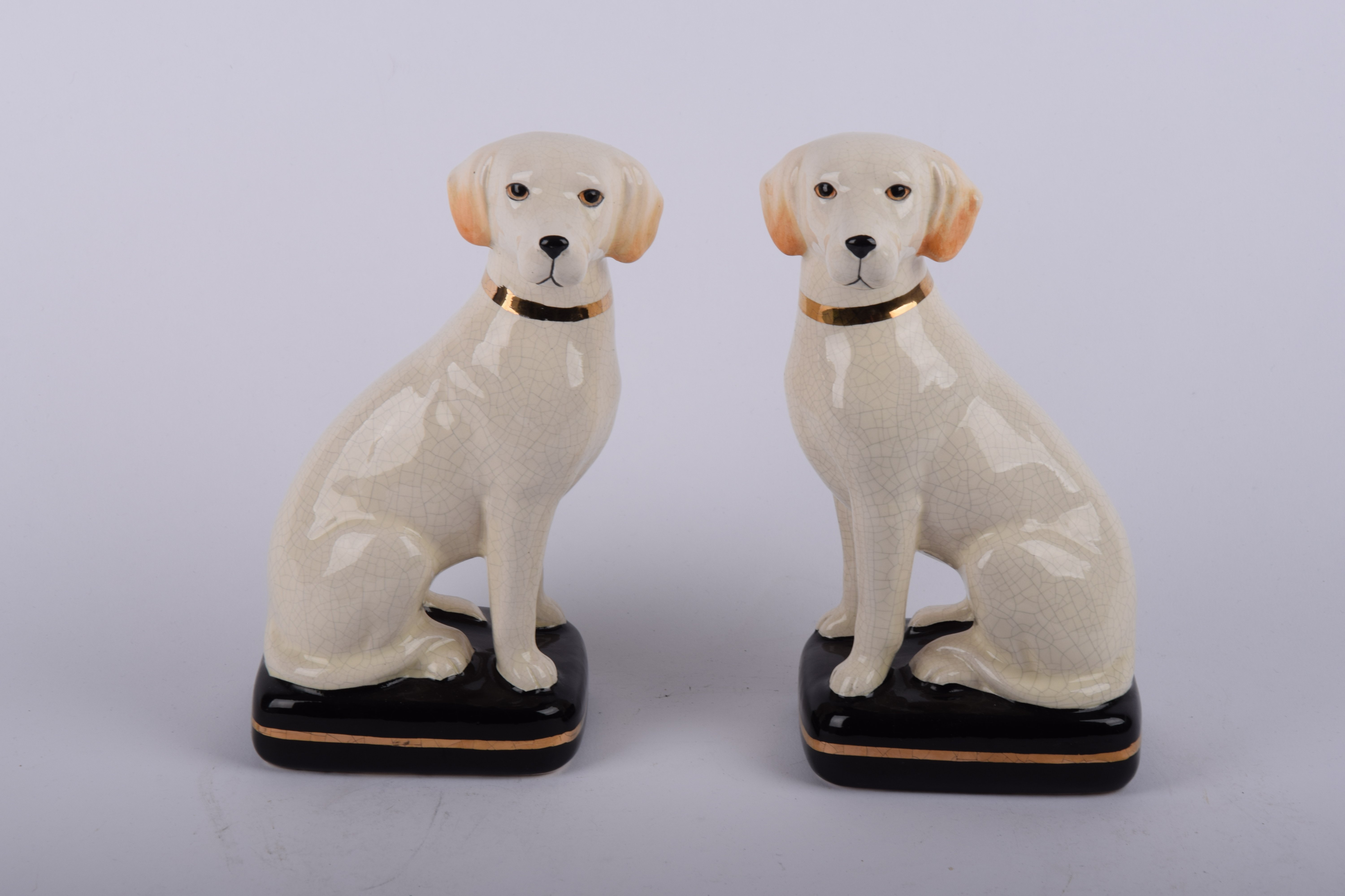 Tweetal Labrador porseleinen honden (2) - wit craquelé