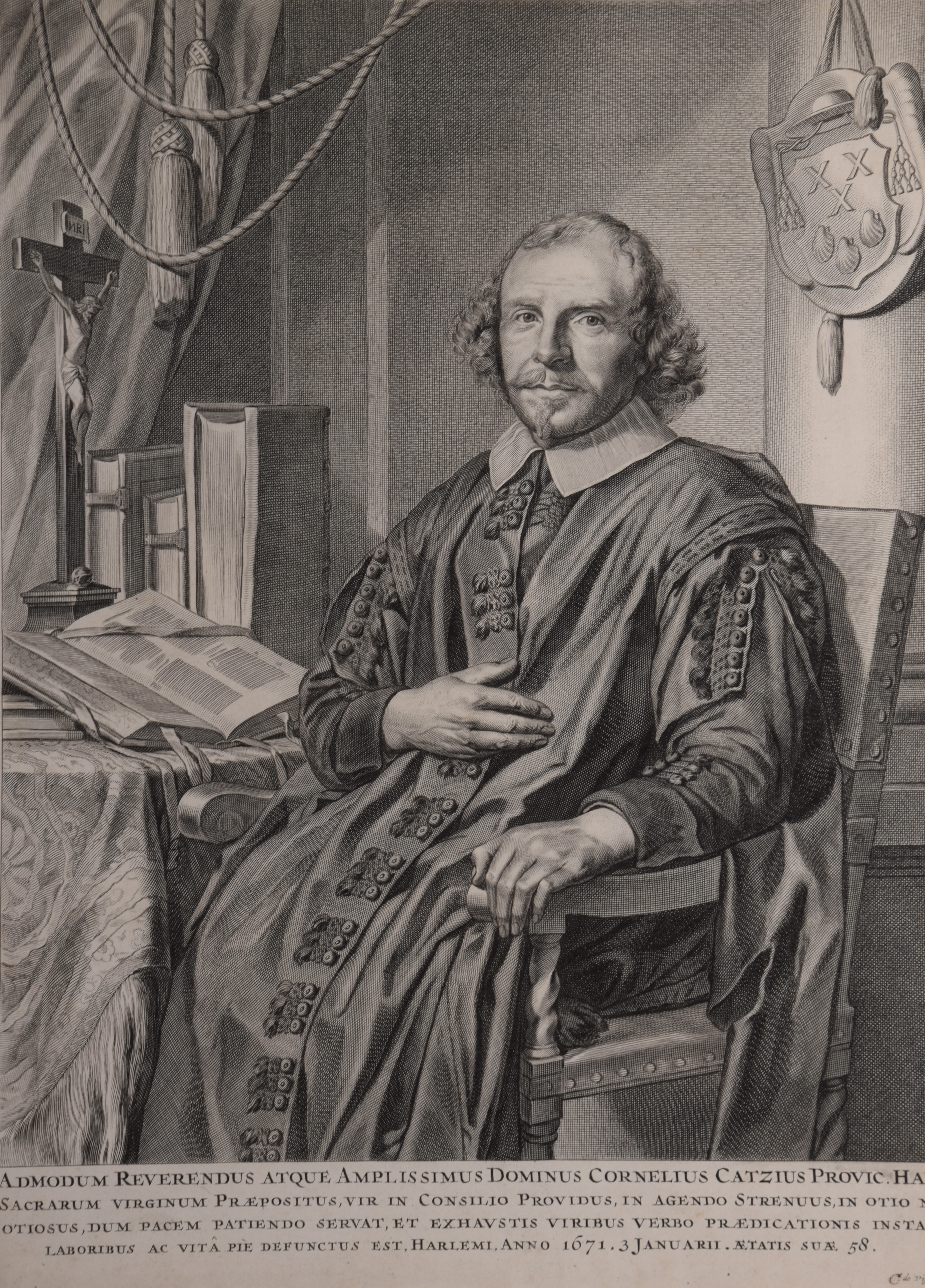 Jan de Vischer (1636-1692) - Portret van Cornelis Cats   Gravure - Gesigneerd in de plaat - 1671