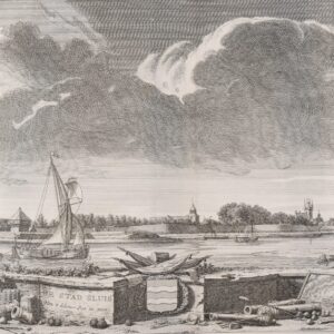 Nederland - Sluis; J C Philips naar A de Haan, uitgegeven door Isaac Tirion - De stad Sluis, van 't klein-Pas te zien - 1721-1750