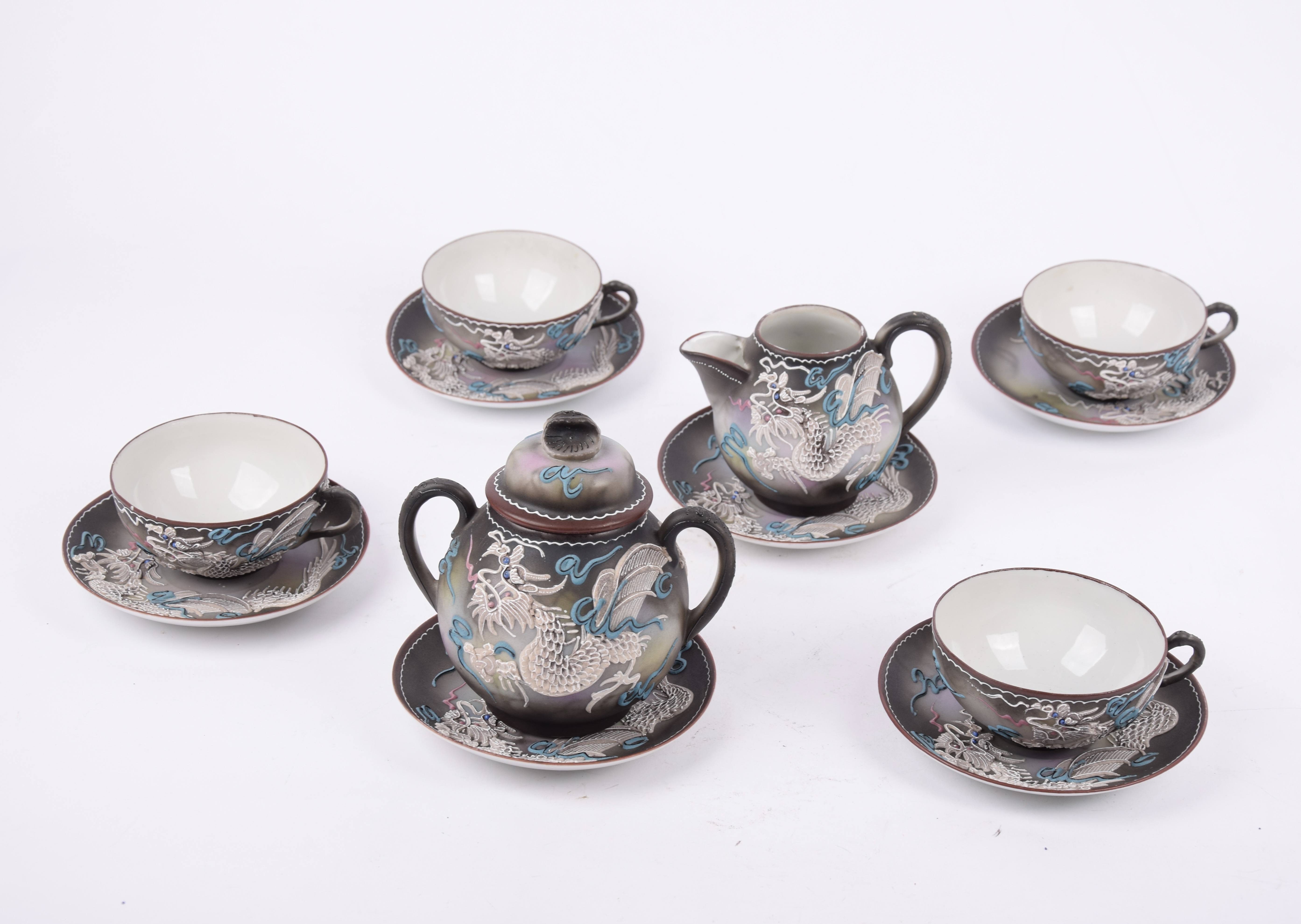 Theeservies (12) - Porselein - Moriage Dragon servies